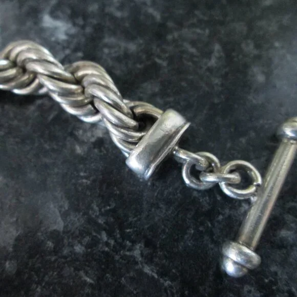 Sterling Silver Bracelet Rope Toggle Clasp Chunky Heavy 51 Grams - Picture 2 of 8
